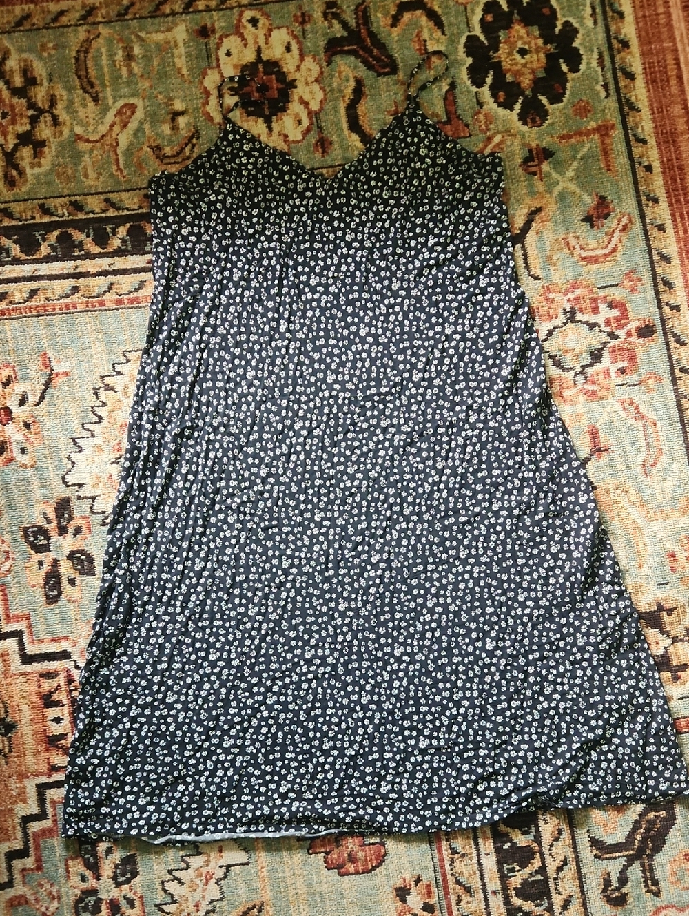 GAP Black Midi Slip Dress with White Ditsy Floral